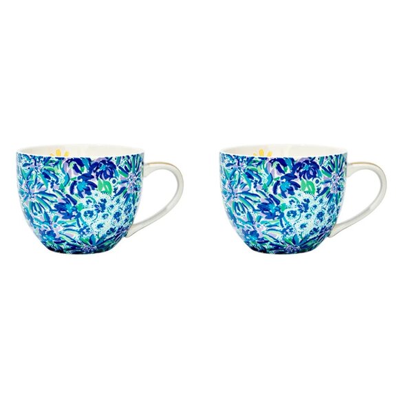 LILLY PULITZER Teal Blue & Green Ceramic Mug Set (2 Piece) SO PRETTY & NEW!‎ - Picture 3 of 7